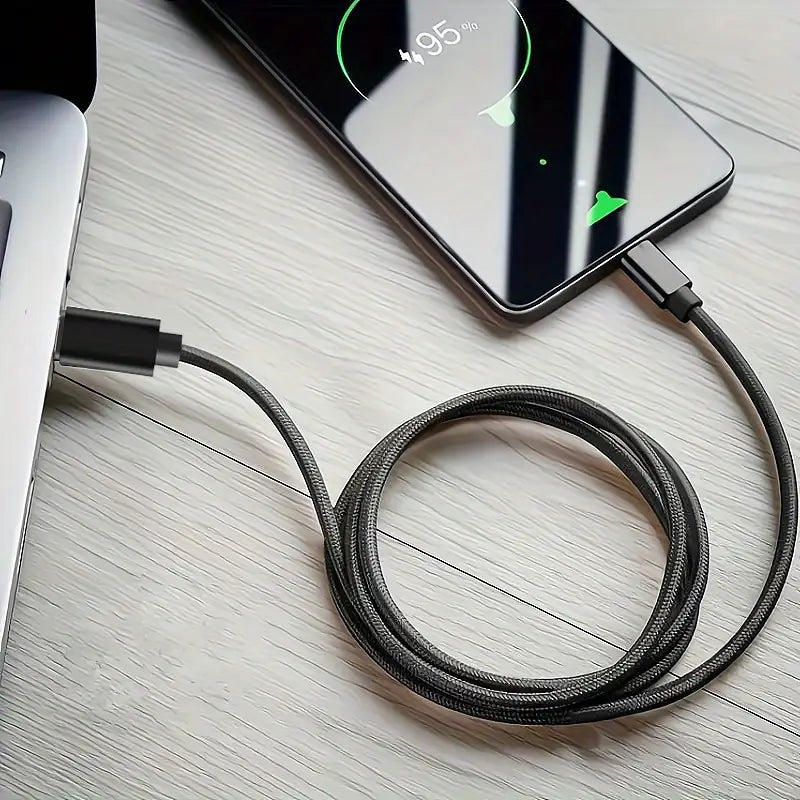 USB-C till USB-C Kabel 60W Snabbladdning 1m – Svart Flätad