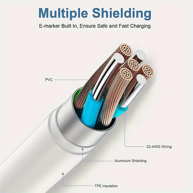 USB-C Kabel Svart 1.8m – 60W Snabbladdning för Samsung, iPhone, Laptop