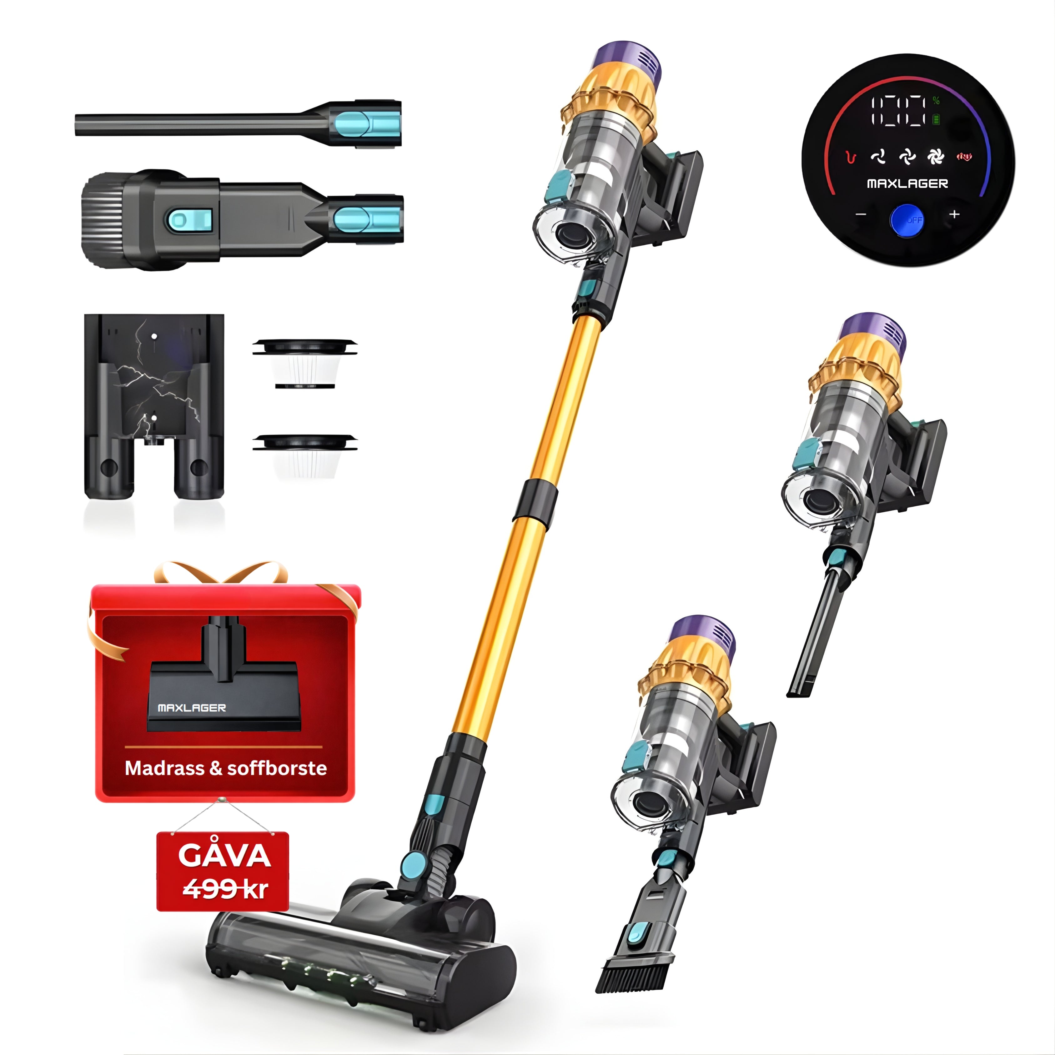 Maxlager V22 - 650W – 55 kPa Avancerad Sladdlös Dammsugare - Skaftdammsugare