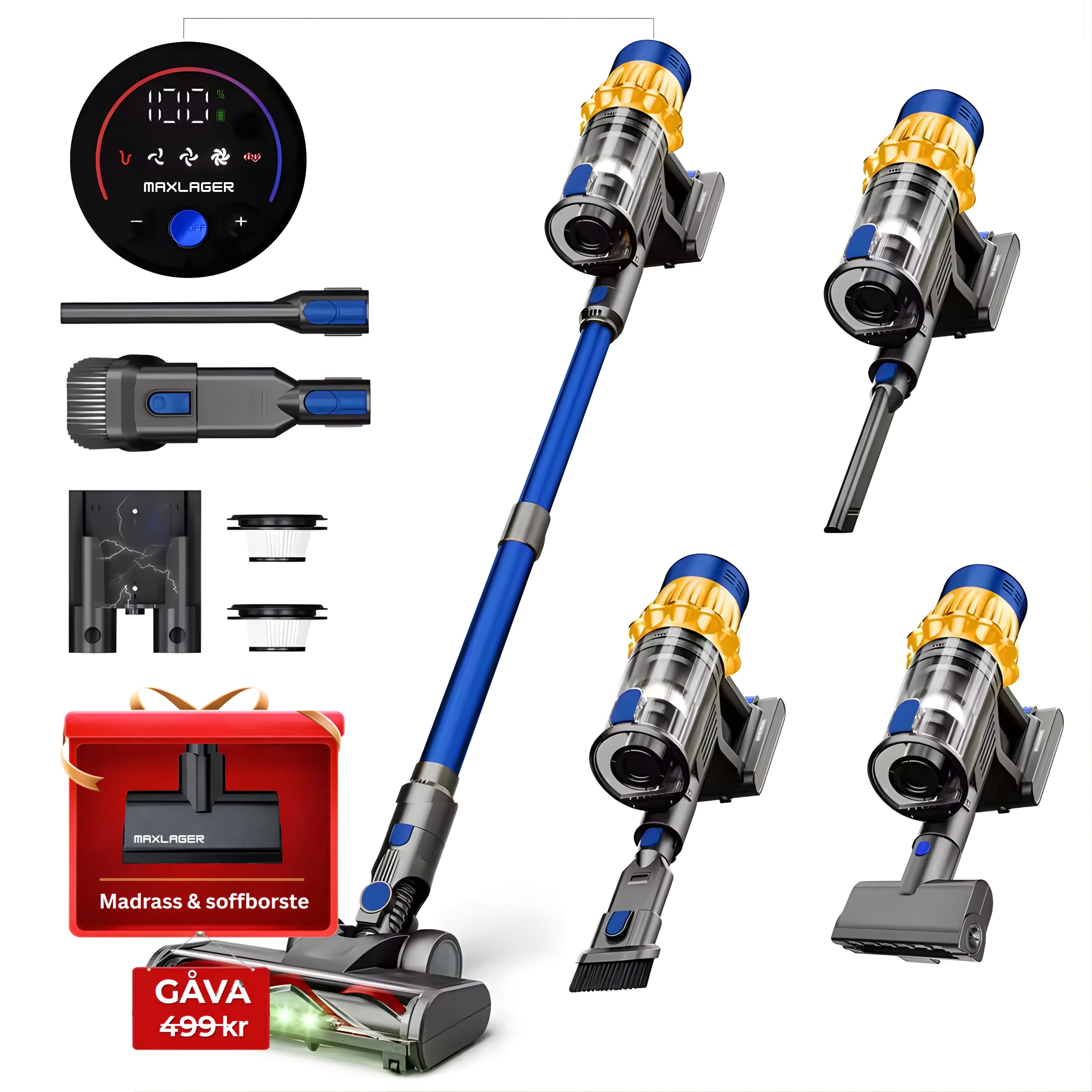 Maxlager V22 - 650W – 55 kPa Avancerad Sladdlös Dammsugare - Skaftdammsugare