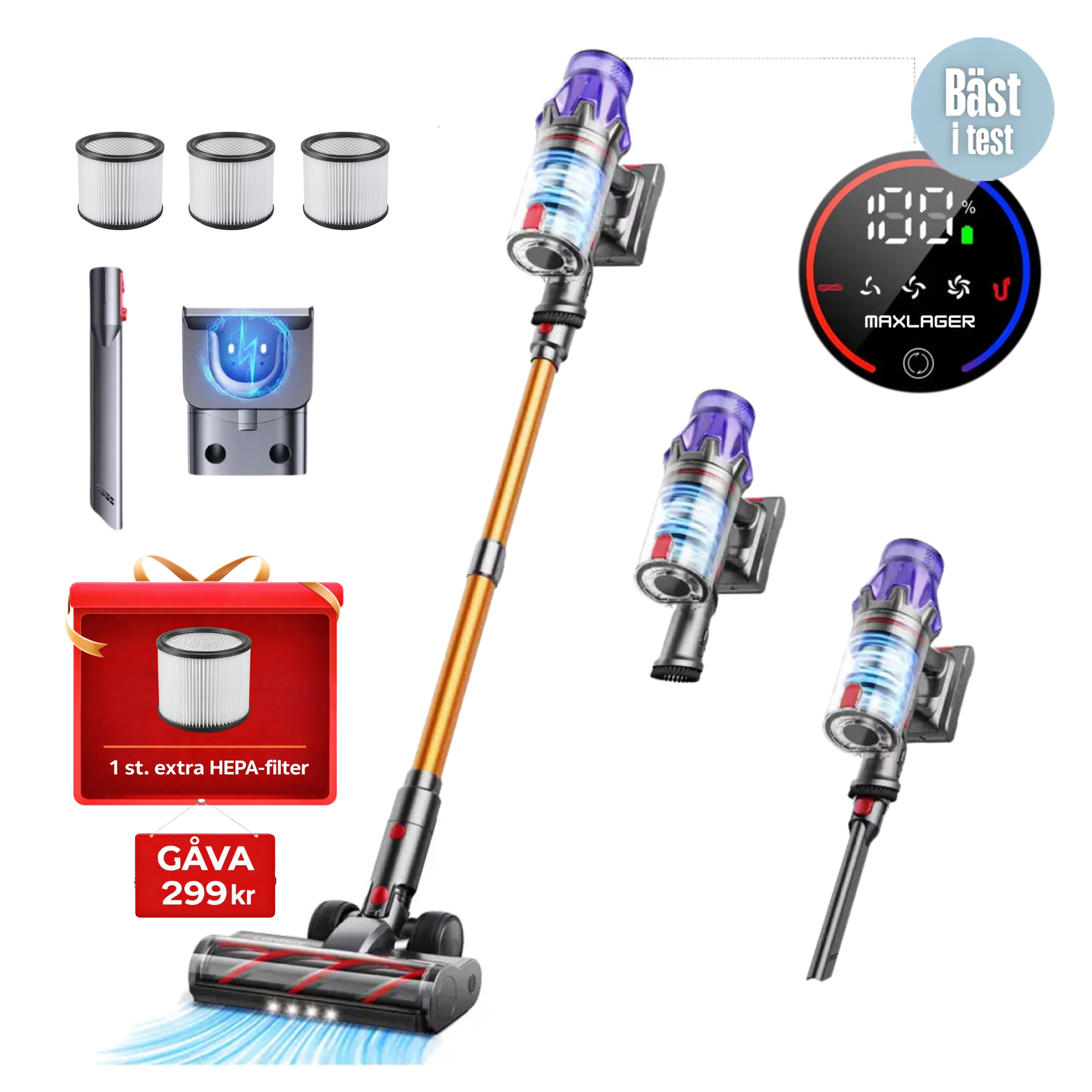 Maxlager Ultra X7 - 550W – 50 kPa Avancerad Sladdlös Dammsugare - Skaftdammsugare