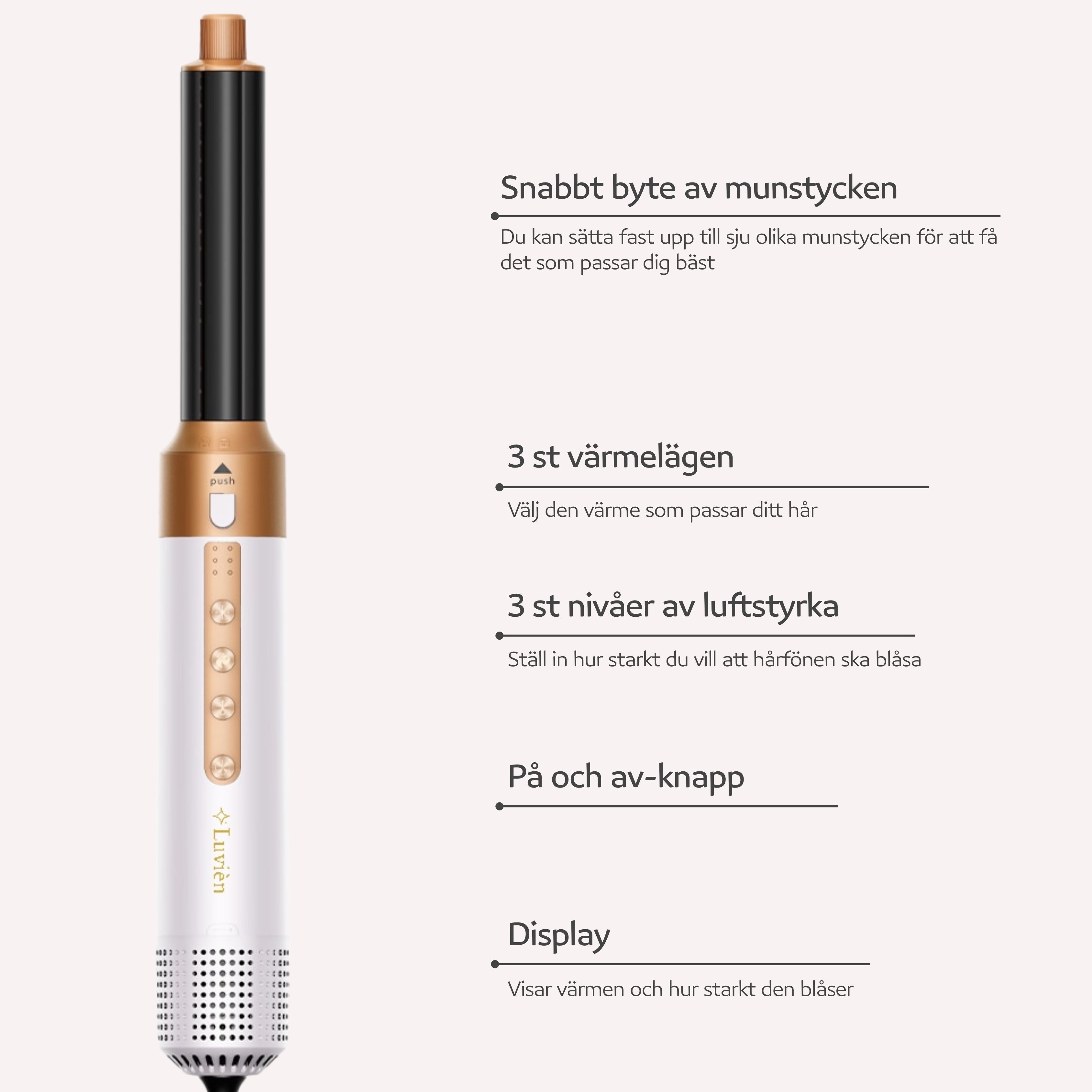 Luvién Pro Multistyler 6-i-1 Hårfön 1400W Vit
