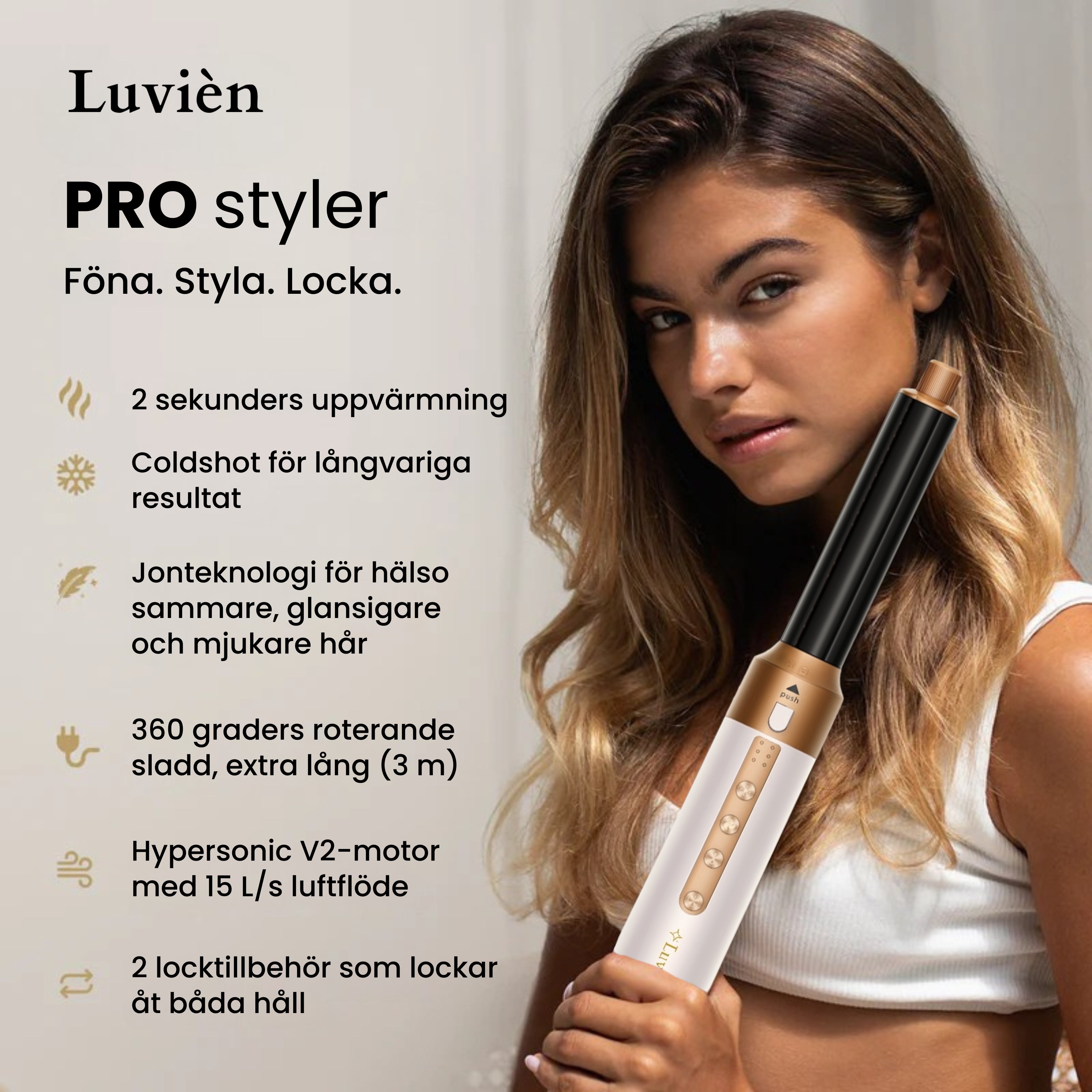 Luvién Pro Multistyler 6-i-1 Hårfön 1400W Vit
