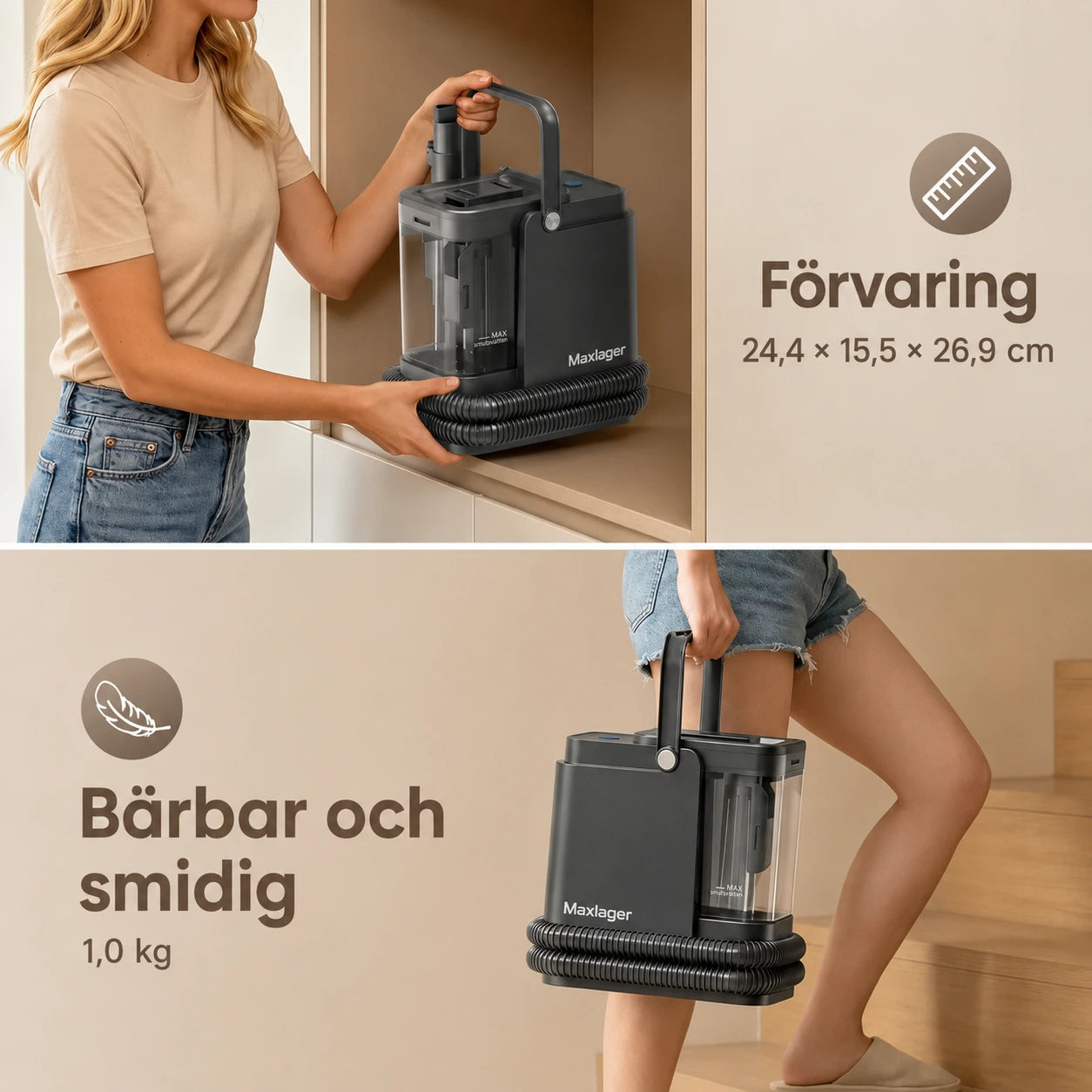 Maxlager Textil och Mattvätt 800 W – 16 kPa för soffa, bil, mattor och fläckar