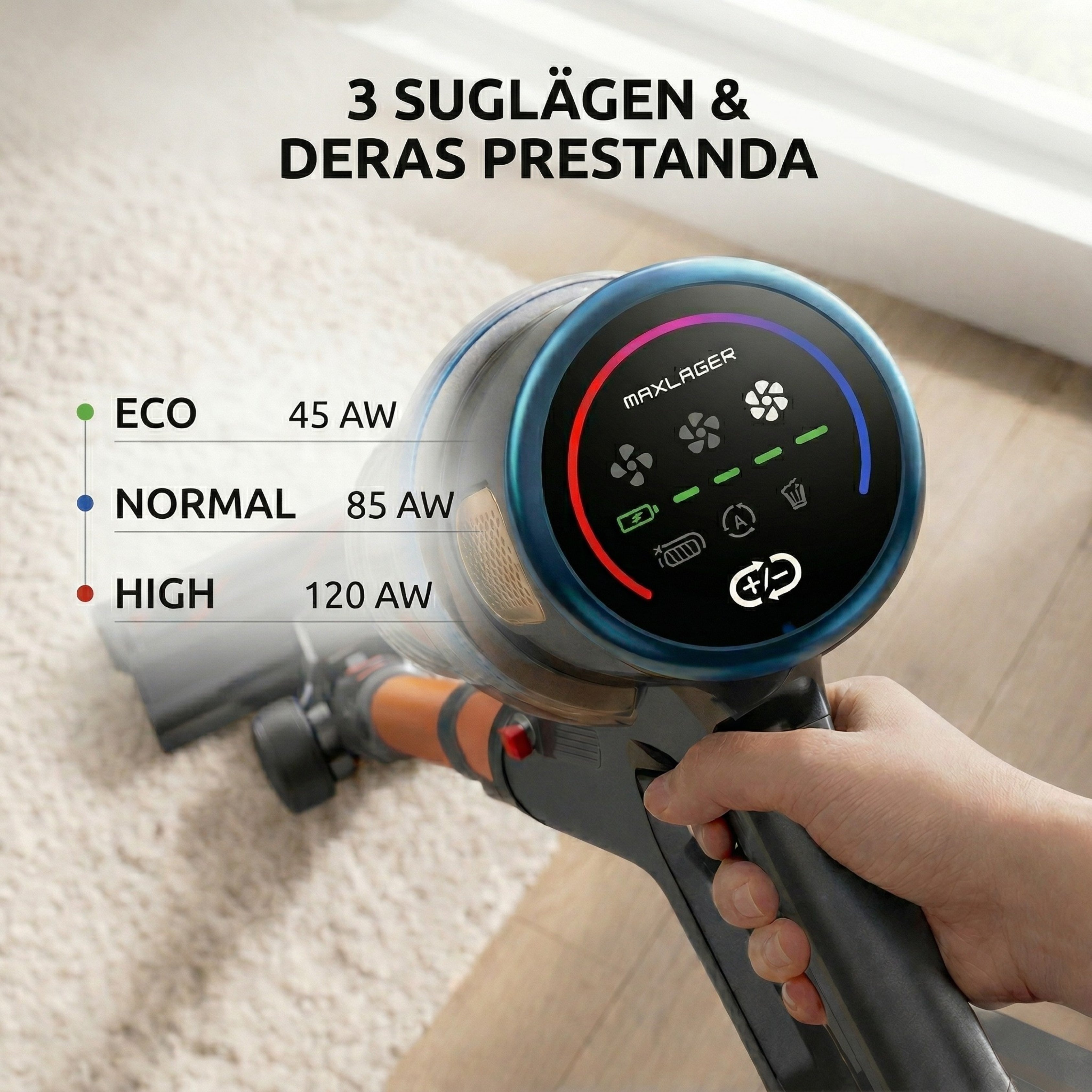 Maxlager P20 Sladdlös Dammsugare - 120AW - 1.67kg - Skaftdammsugare