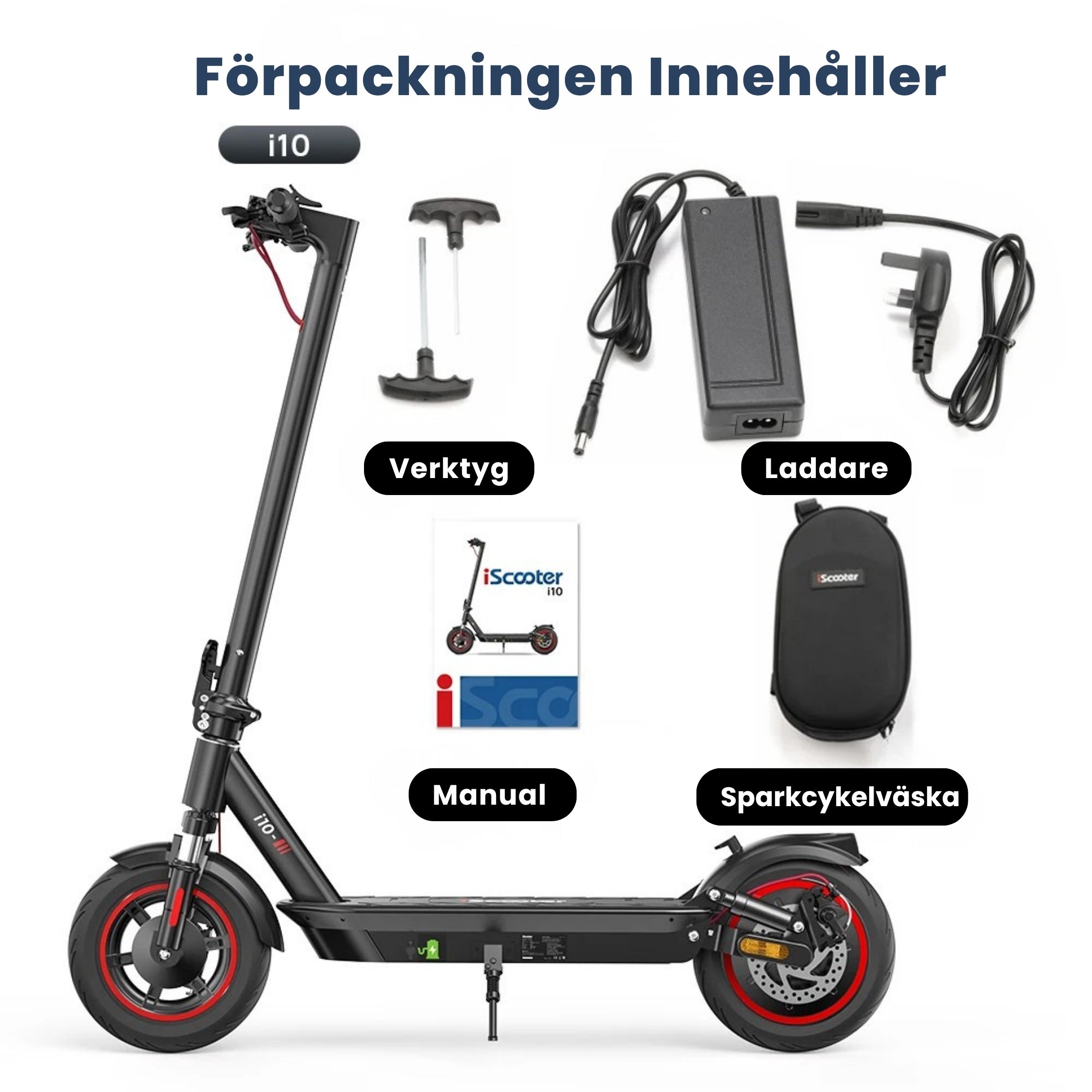 iScooter i10 elscooter – 40 km/h - 45 km räckvidd - 650W Motor