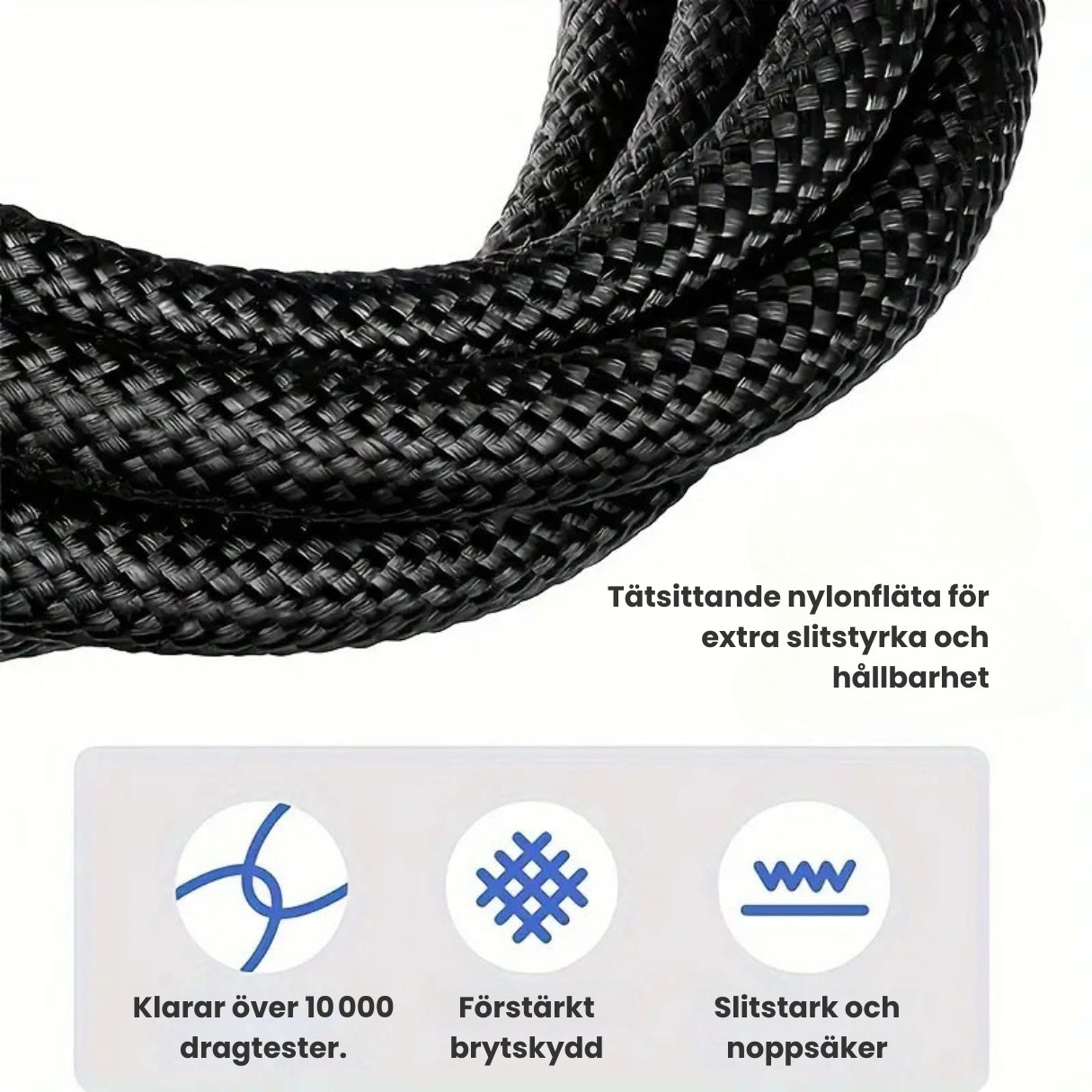 USB-C till USB-C Kabel 60W Snabbladdning 1m – Svart Flätad