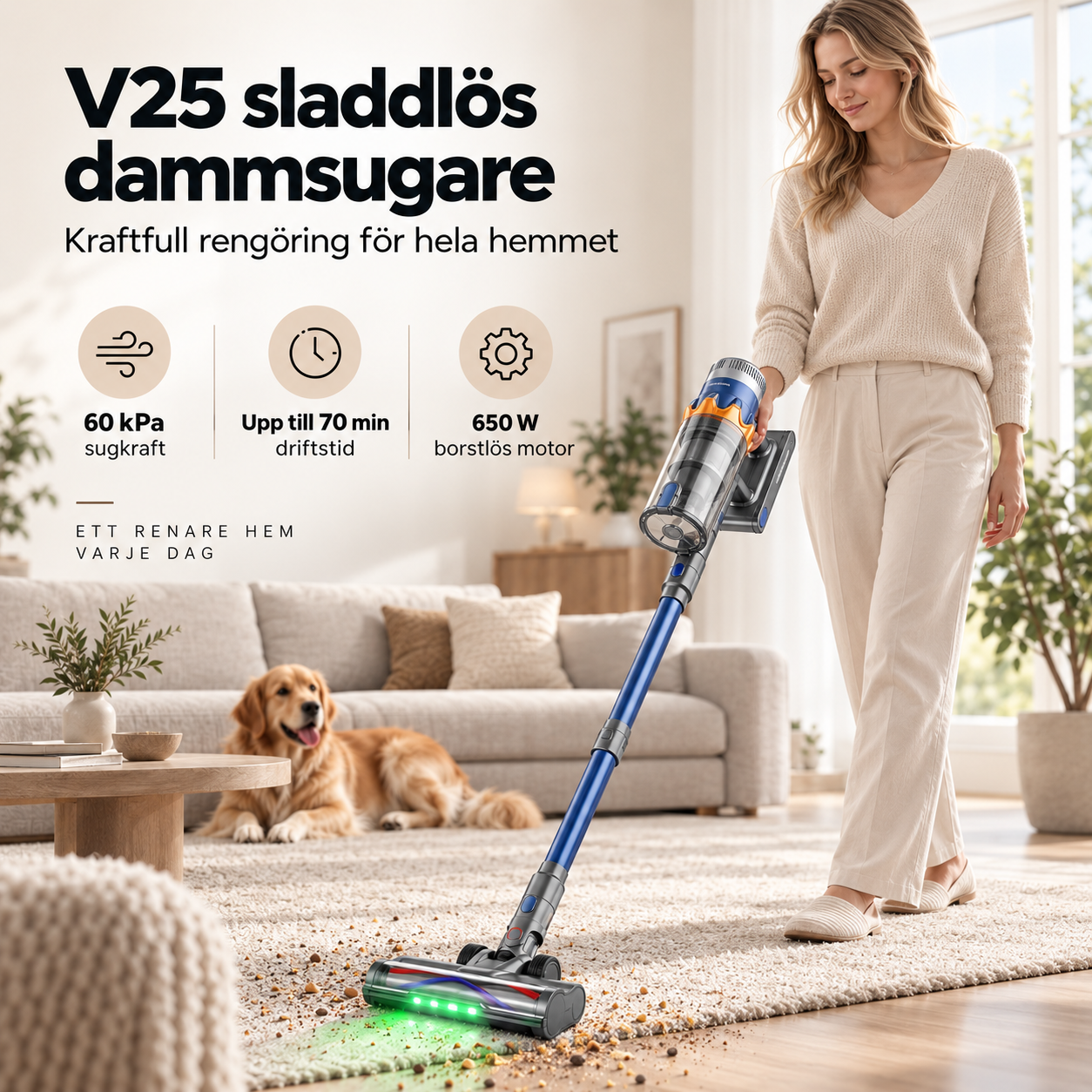 Maxlager V25 - 650W – 60 kPa Avancerad Sladdlös Dammsugare - Skaftdammsugare