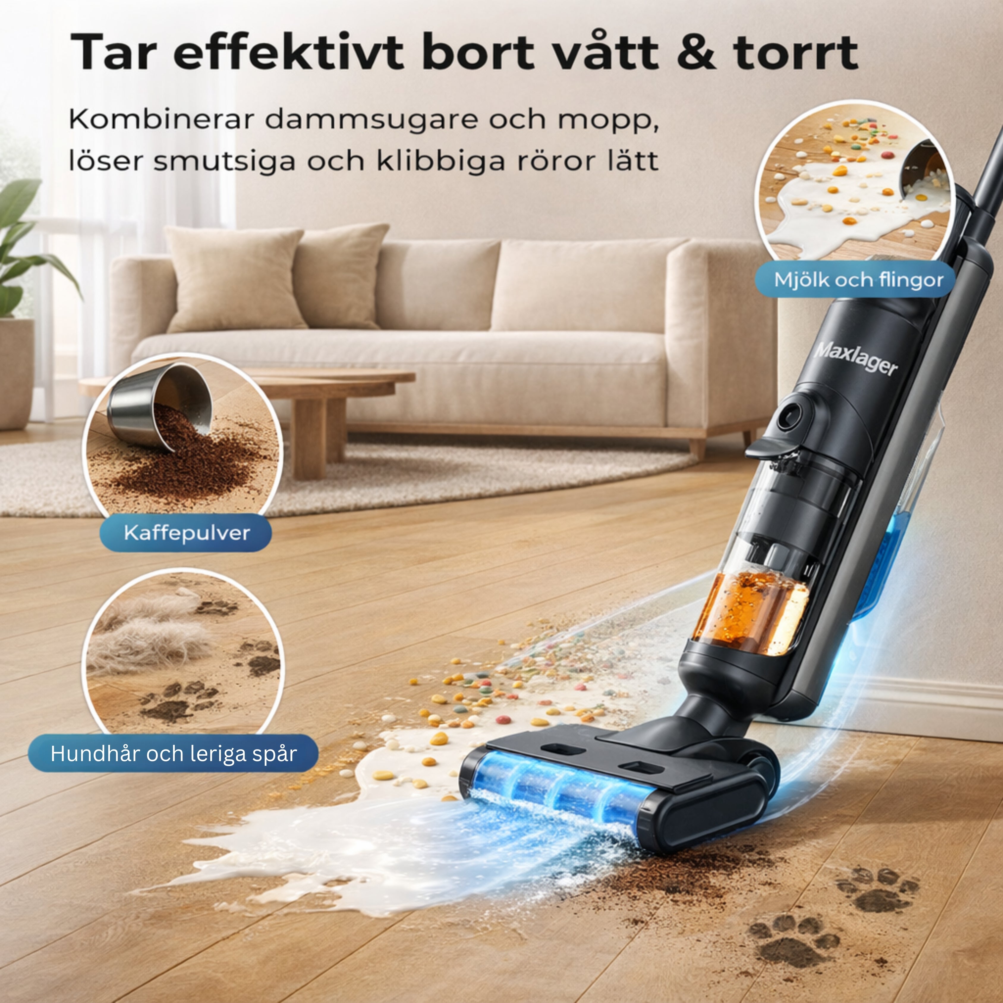 Maxlager M3 2-i-1 Sladdlös Mopp Dammsugare - Skaftdammsugare