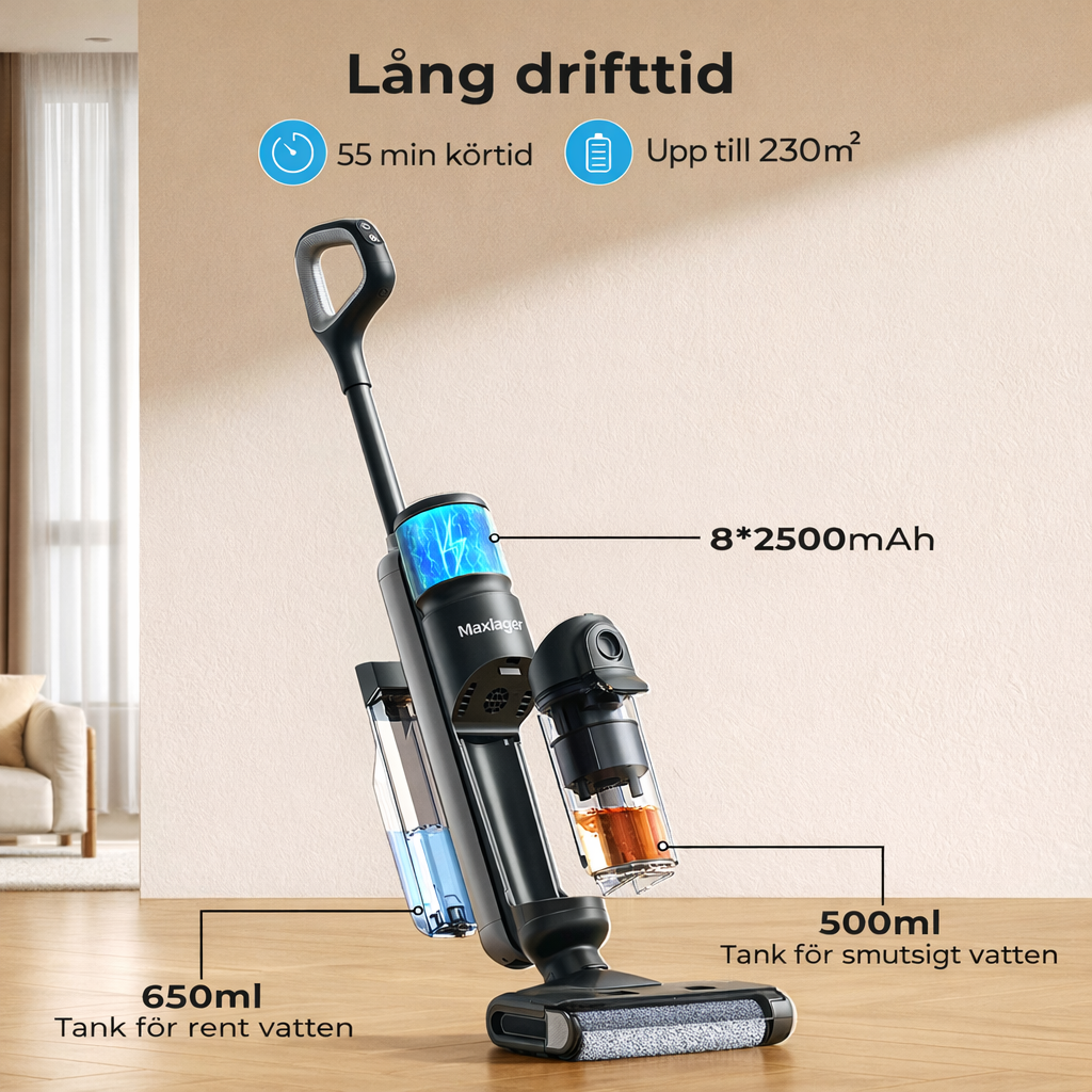 Maxlager M3 2-i-1 Sladdlös Mopp Dammsugare - Skaftdammsugare