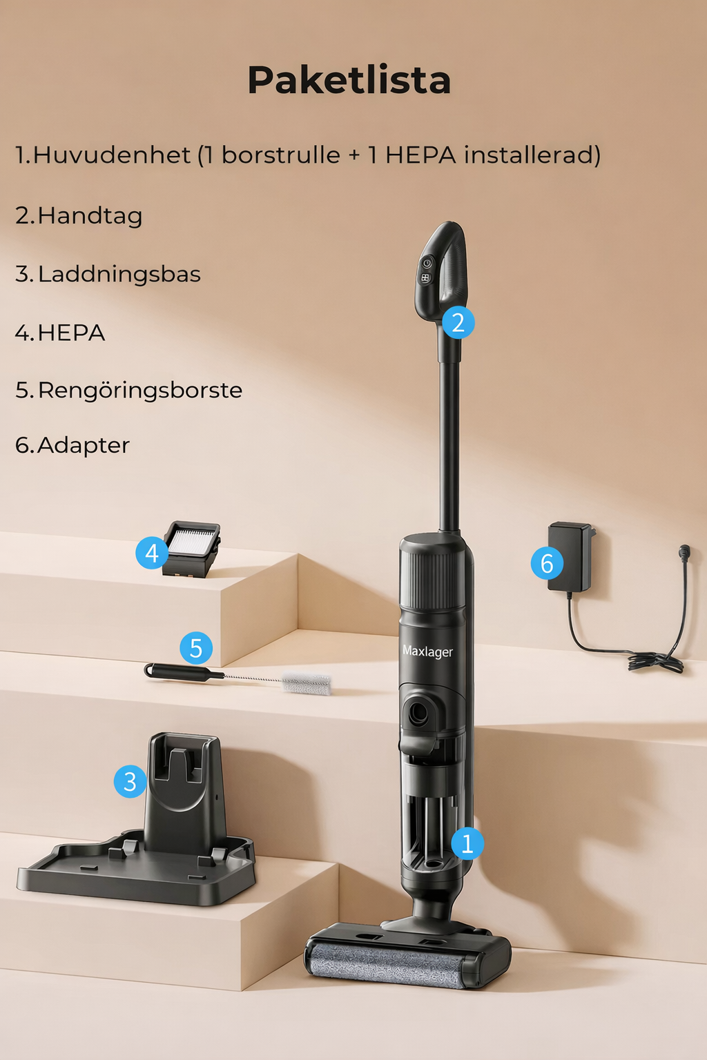 Maxlager M3 2-i-1 Sladdlös Mopp Dammsugare - Skaftdammsugare