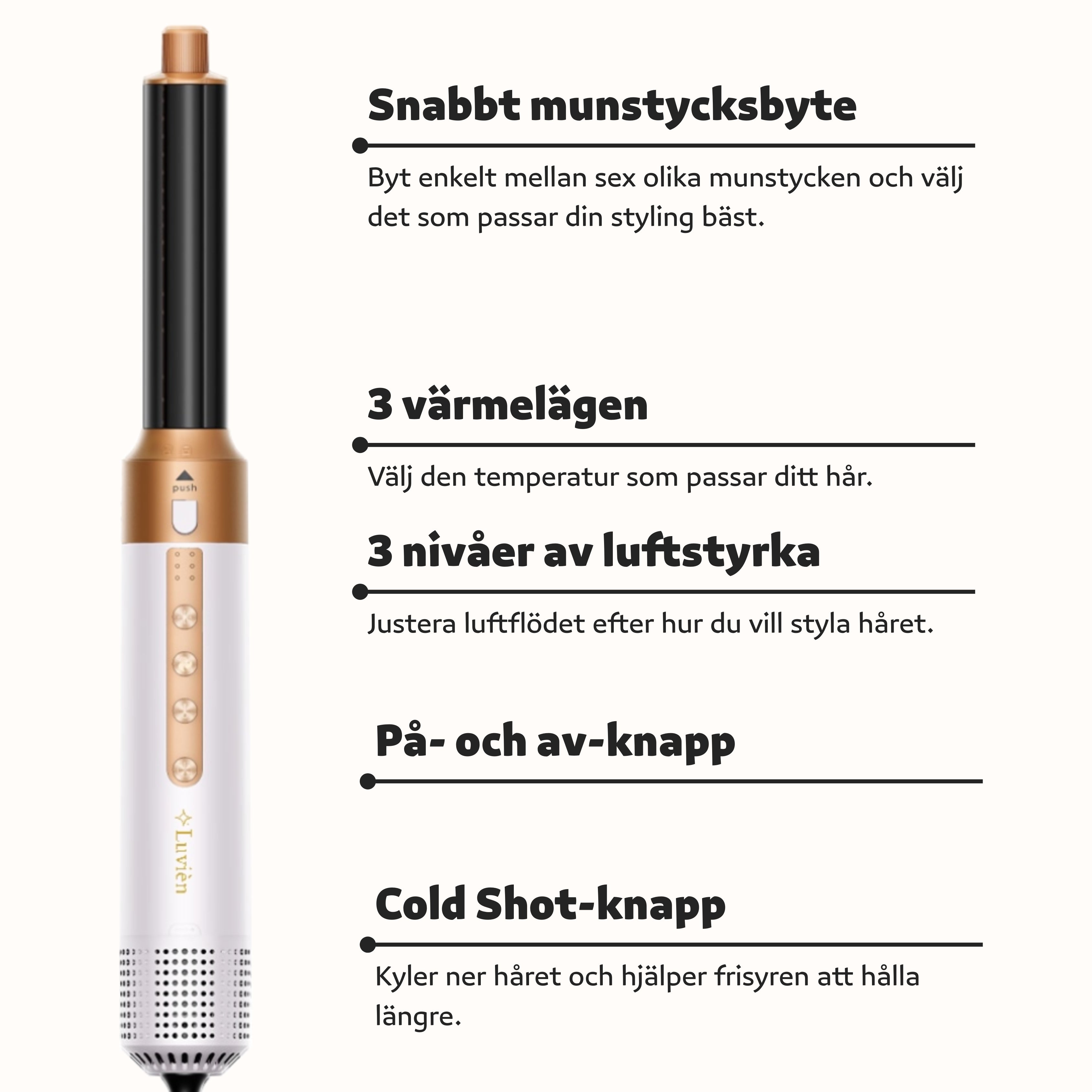 Luvién Pro Multistyler 6-i-1 Hårfön 1400W Vit