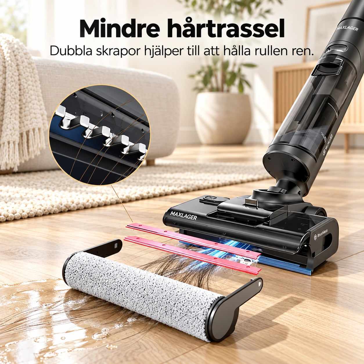 Maxlager S7 Pro – Sladdlös Moppdammsugare - Självrengöring & Upp till 50 min Batteritid