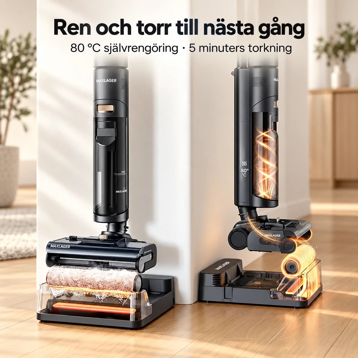 Maxlager S7 Pro – Sladdlös Moppdammsugare - Självrengöring & Upp till 50 min Batteritid