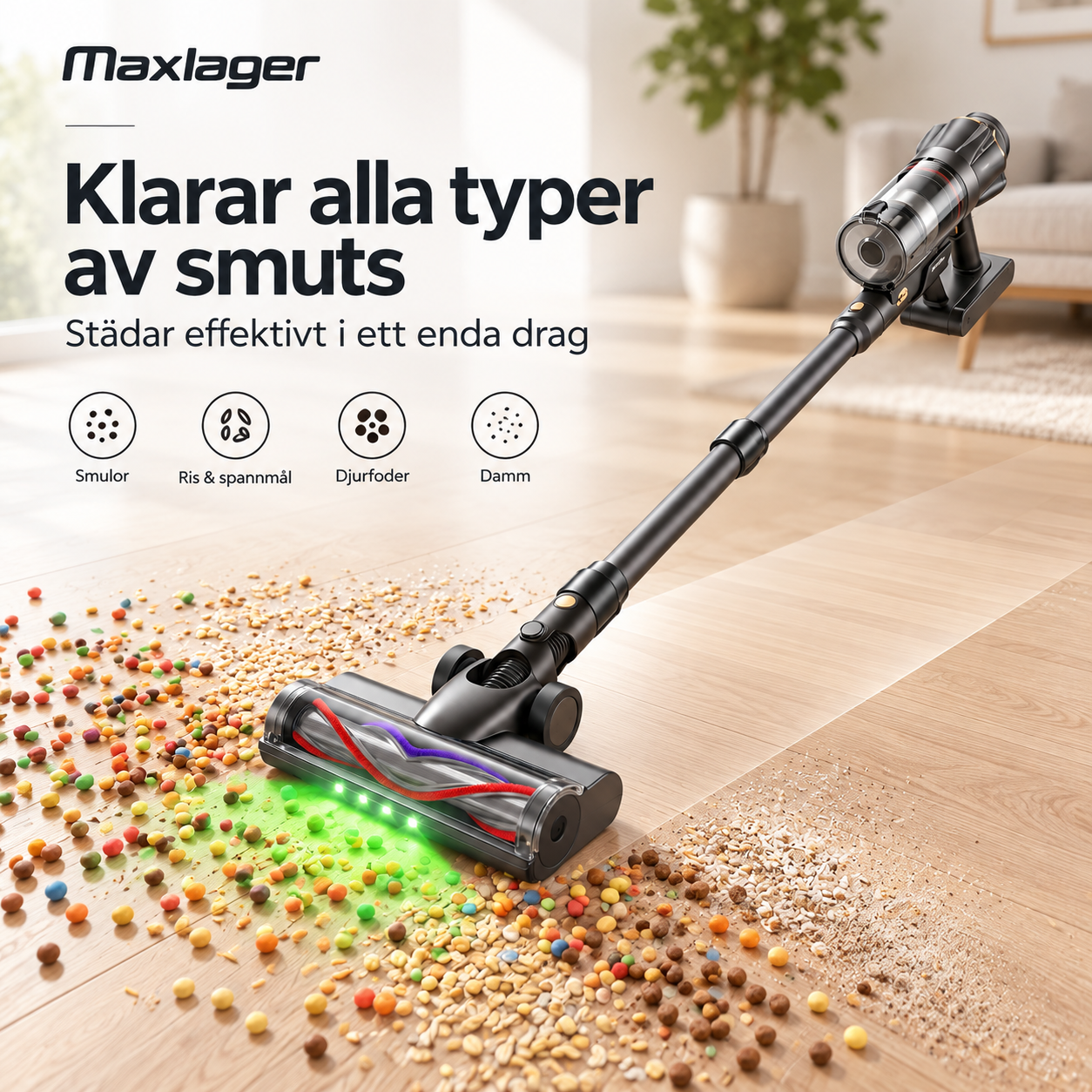 Maxlager V30 Pro – Sladdlös Dammsugare 800W, 75 kPa & Upp till 95 min Batteritid
