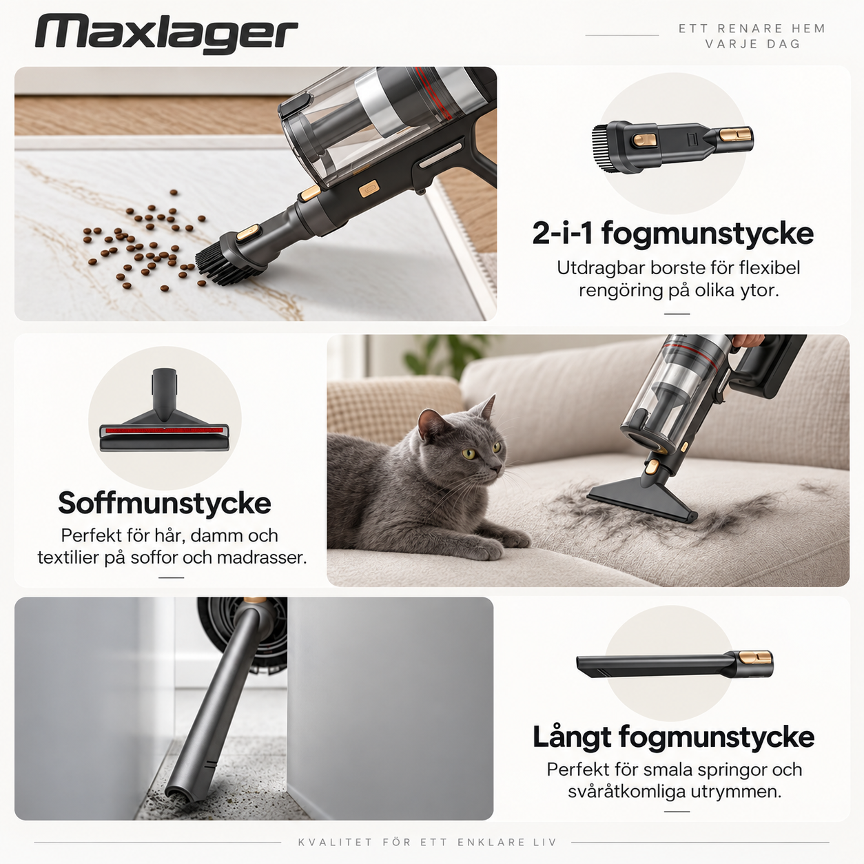 Maxlager V30 Pro – Sladdlös Dammsugare 800W, 75 kPa & Upp till 95 min Batteritid