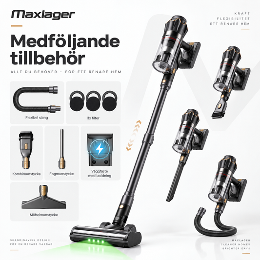 Maxlager V30 Pro – Sladdlös Dammsugare 800W, 75 kPa & Upp till 95 min Batteritid