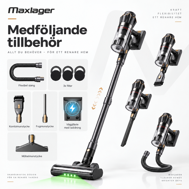 Maxlager V30 Pro – Sladdlös Dammsugare 800W, 75 kPa & Upp till 95 min Batteritid