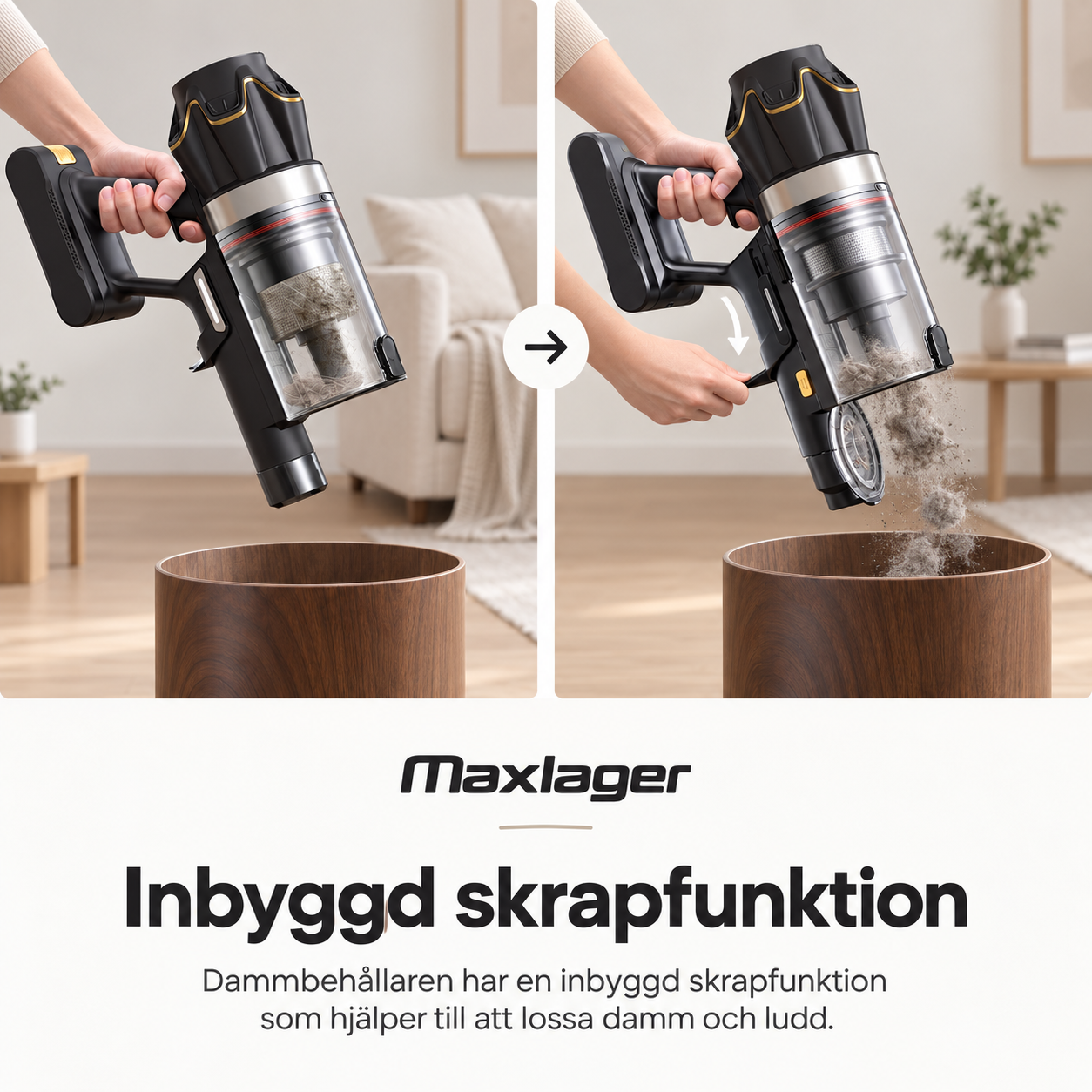 Maxlager V30 Pro – Sladdlös Dammsugare 800W, 75 kPa & Upp till 95 min Batteritid