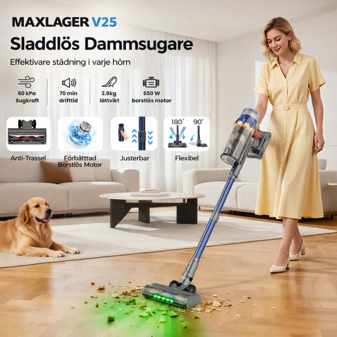 Maxlager V25 - 650W – 60 kPa Avancerad Sladdlös Dammsugare - Skaftdammsugare