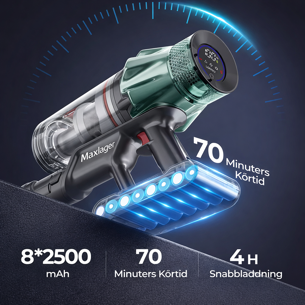 Maxlager V7 Pro Sladdlös Dammsugare - 600W 65 kPa - Skaftdammsugare